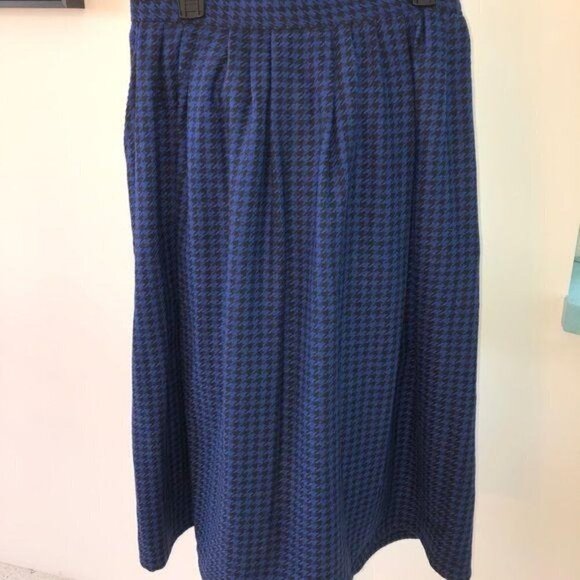 Claude Skirt Juniors Size 13 Vintage Wool Blend Blue Black Houndstooth Pockets - Picture 7 of 11